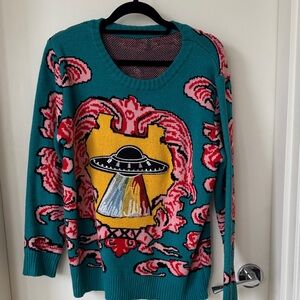SHEIN Teal UFO Graphic Sweater